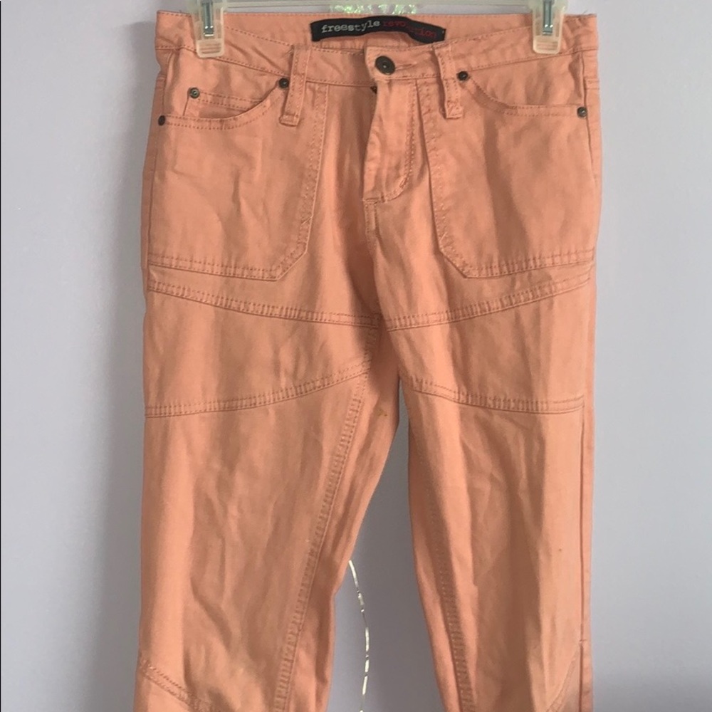 pink cargo pants with zipper ankles